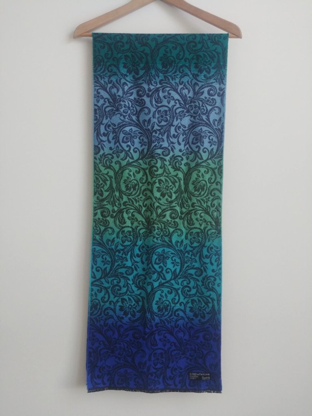 Made in Germany Lord & Taylor soft acrylic blue green scarf